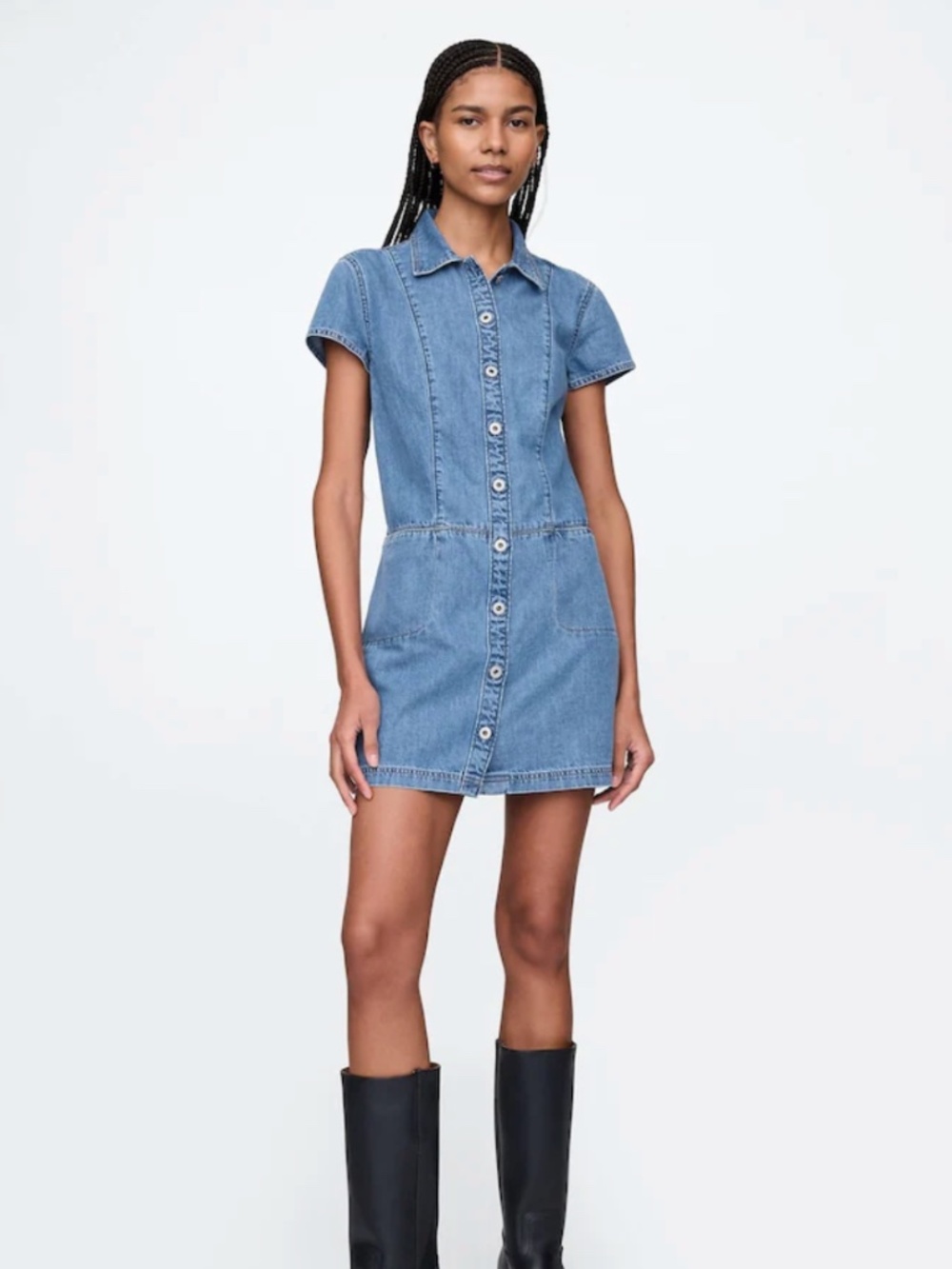 Gap UltraSoft Denim Mini Shift Dress - Medium Wash